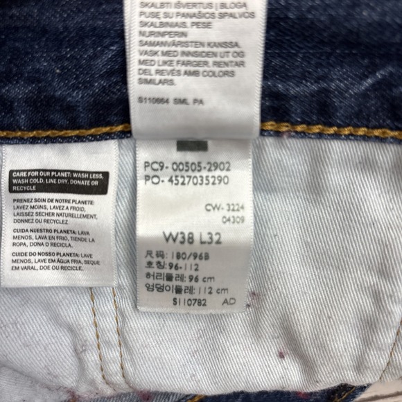 Levi's 505 Selvedge Jeans Mens 38x32 Blue Denim Straight Zip Fly Dark Wash - Picture 9 of 14